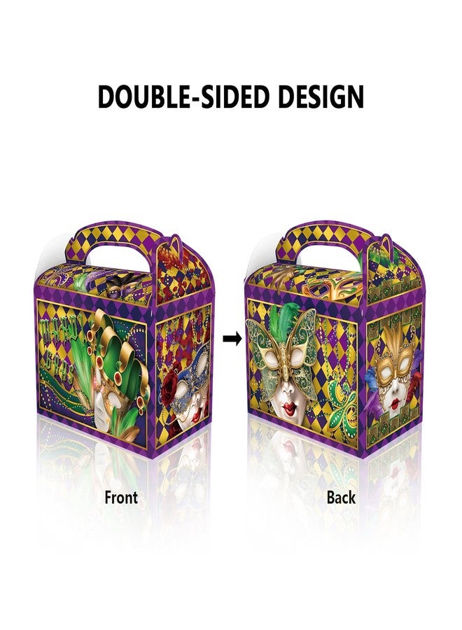 CPTBAG 12 Pack Mardi Gras Party Favors Boxes Carnival Parade Masquerade Candy Goodie Boxes Mardi Gras Feather Face Masks Pattern Gift Treat Boxes for New Orleans Birthday Party Decorations - Image 4